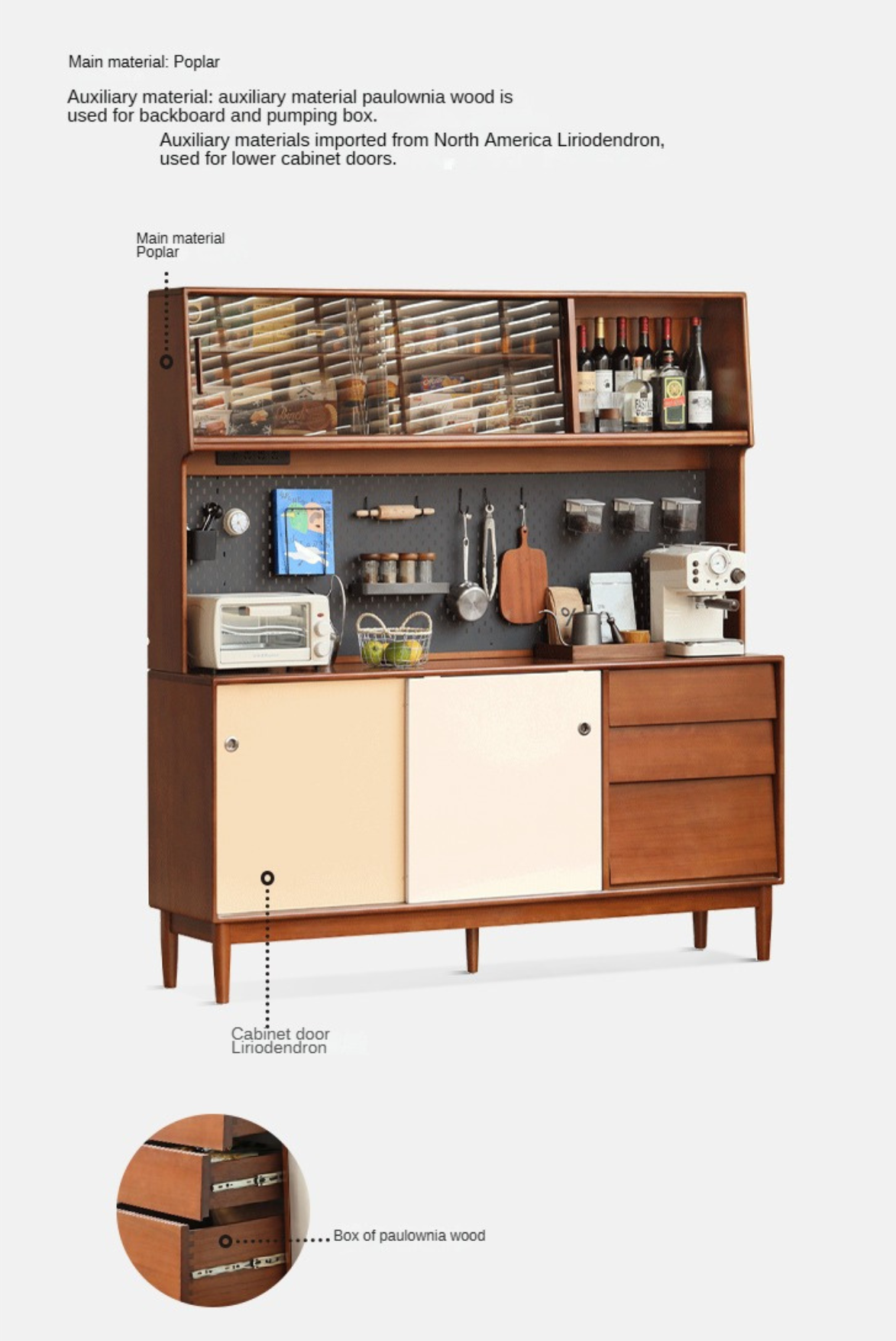 Poplar Solid Wood Retro Sideboard