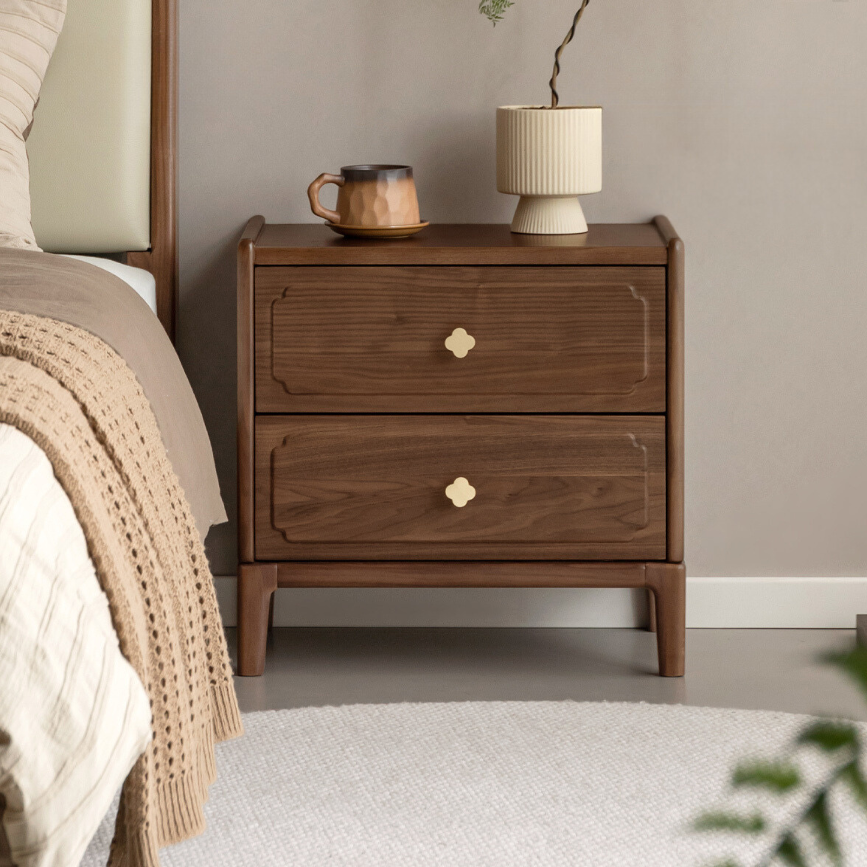 Black Walnut, Oak Solid Wood Nightstand