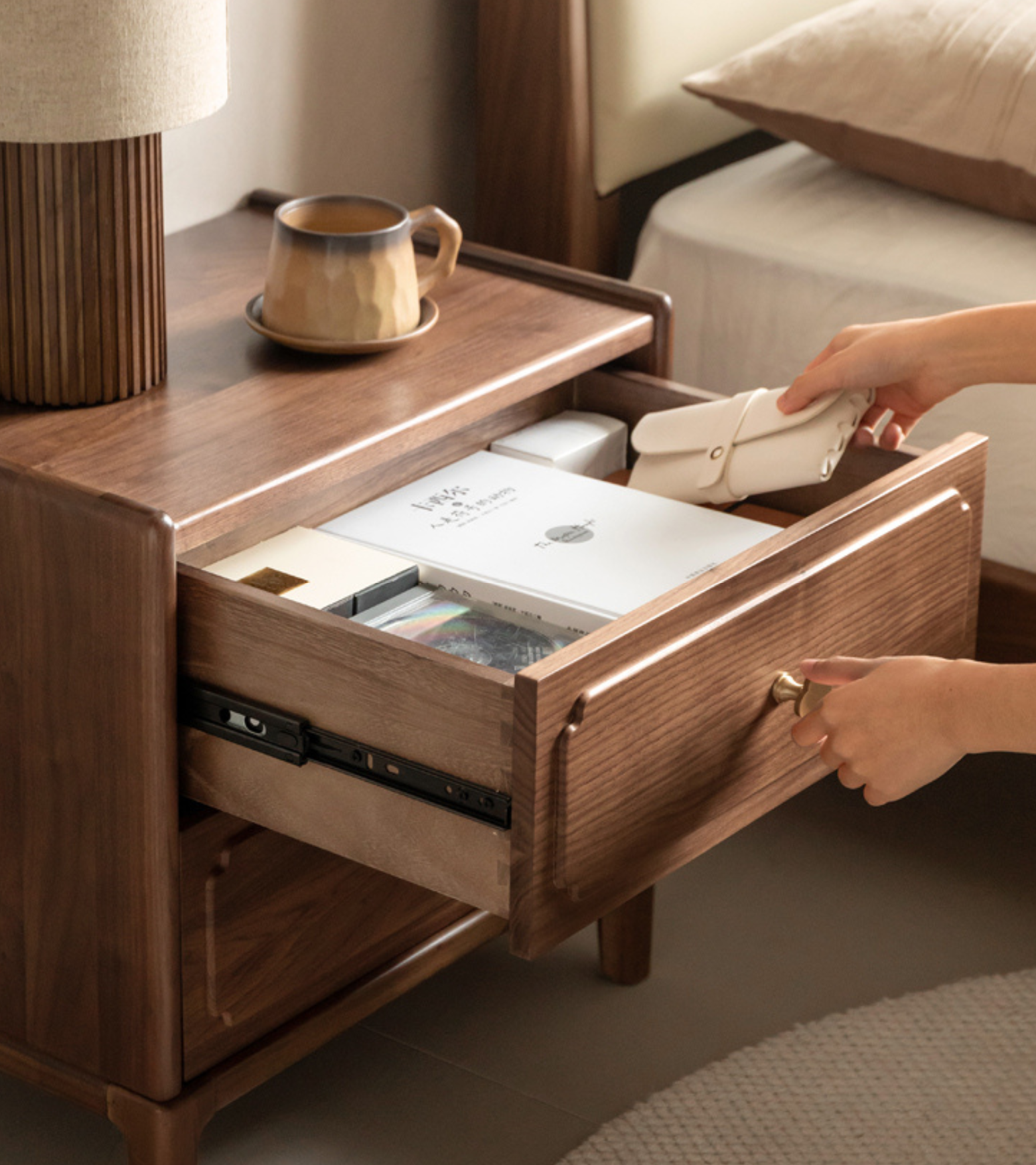 Black Walnut, Oak Solid Wood Nightstand