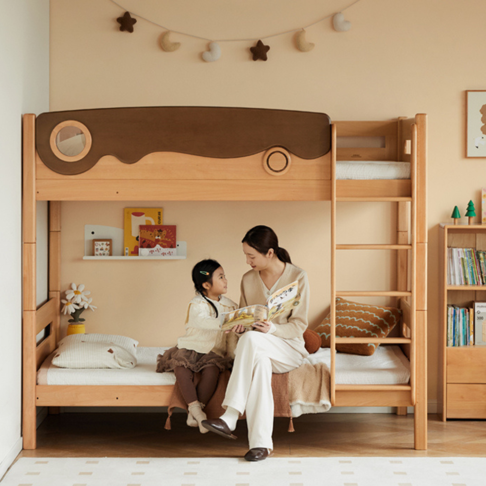 Beech solid wood with guardrails bunk bed