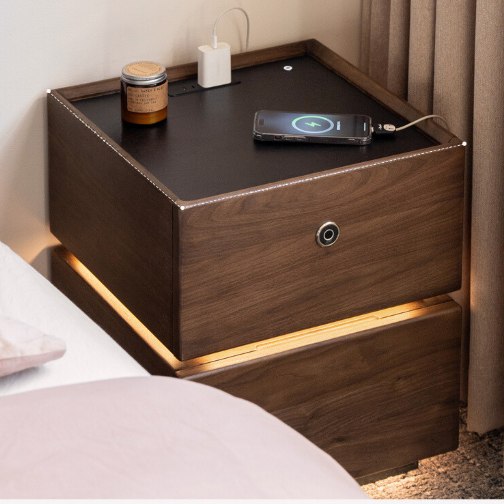 Black walnut solid wood multifunctional Nightstand