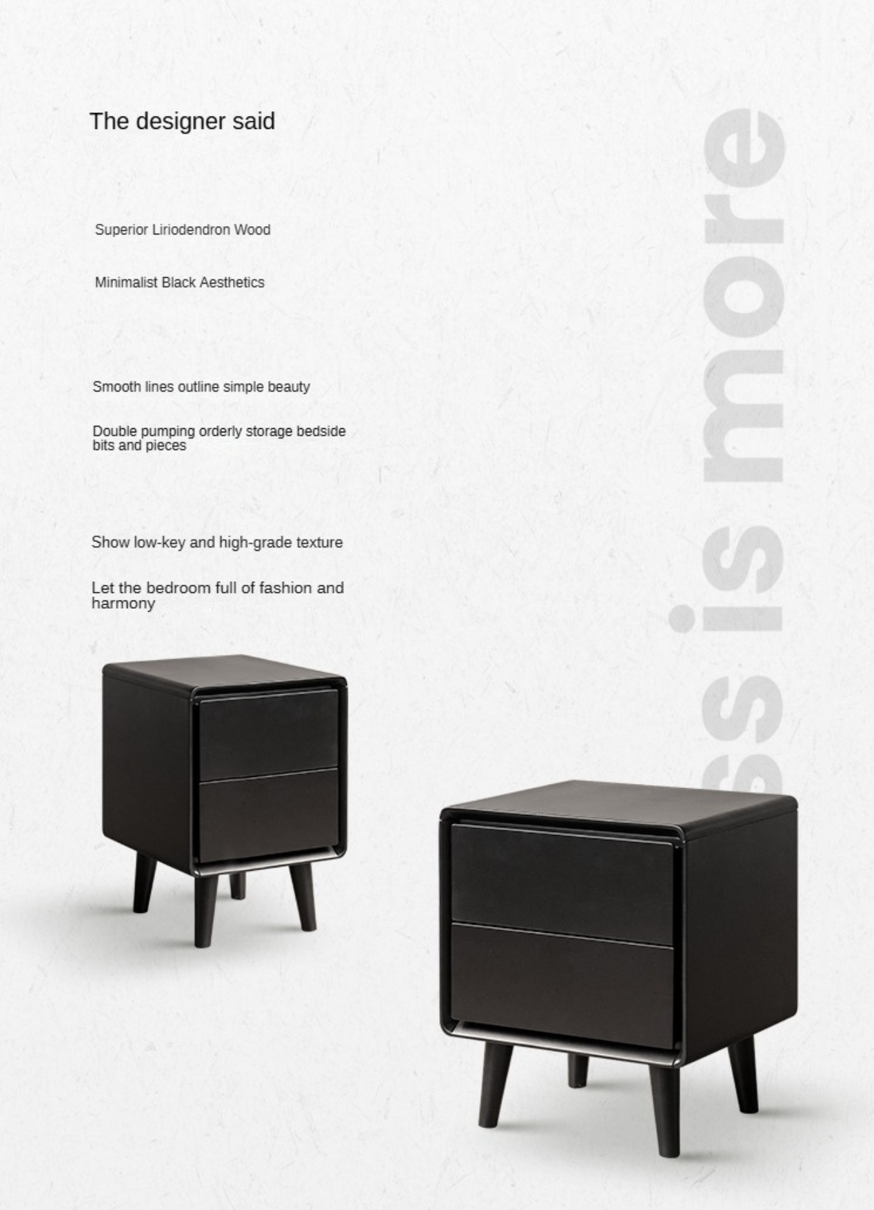 Poplar Solid Wood Black Nightstand