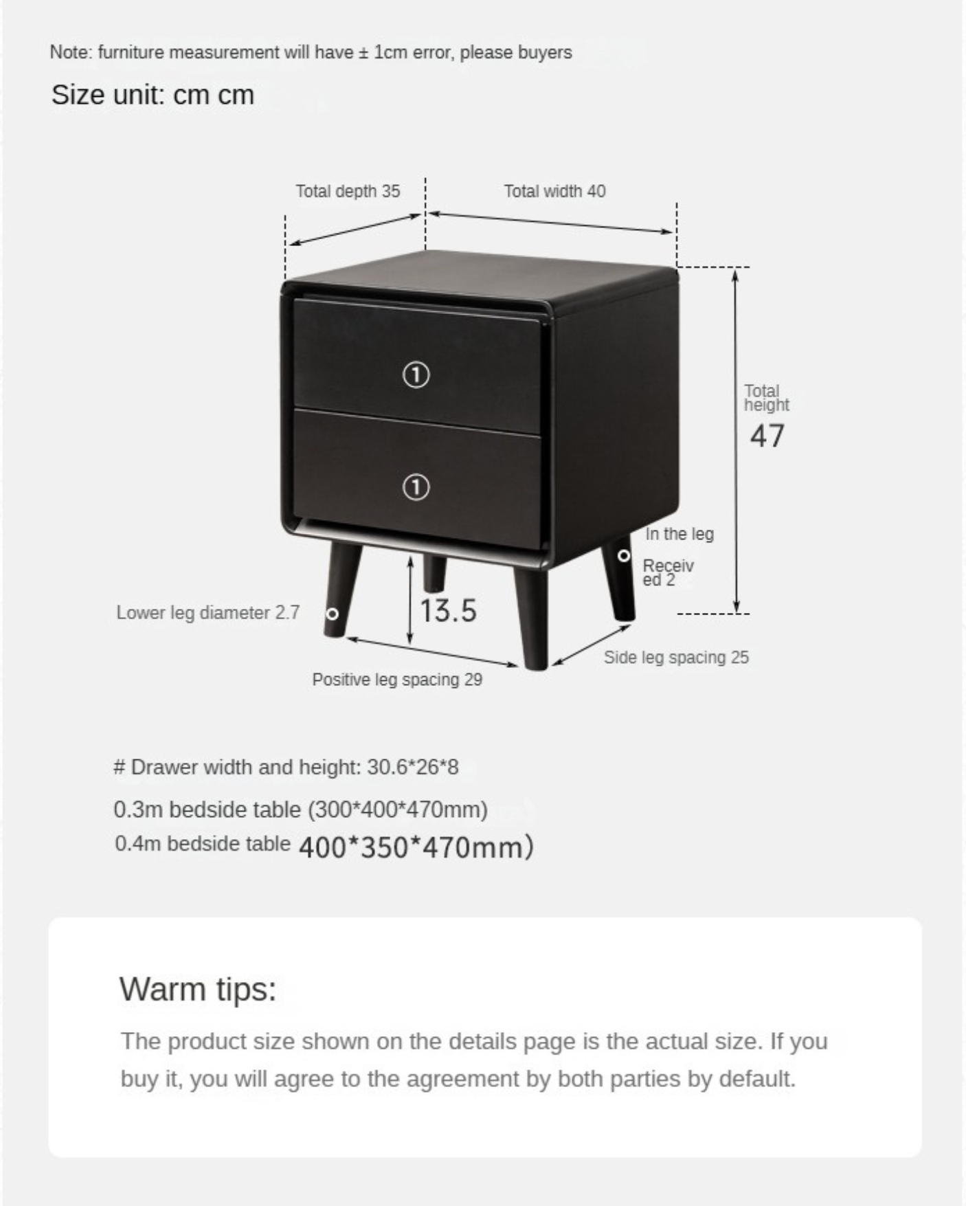 Poplar Solid Wood Black Nightstand