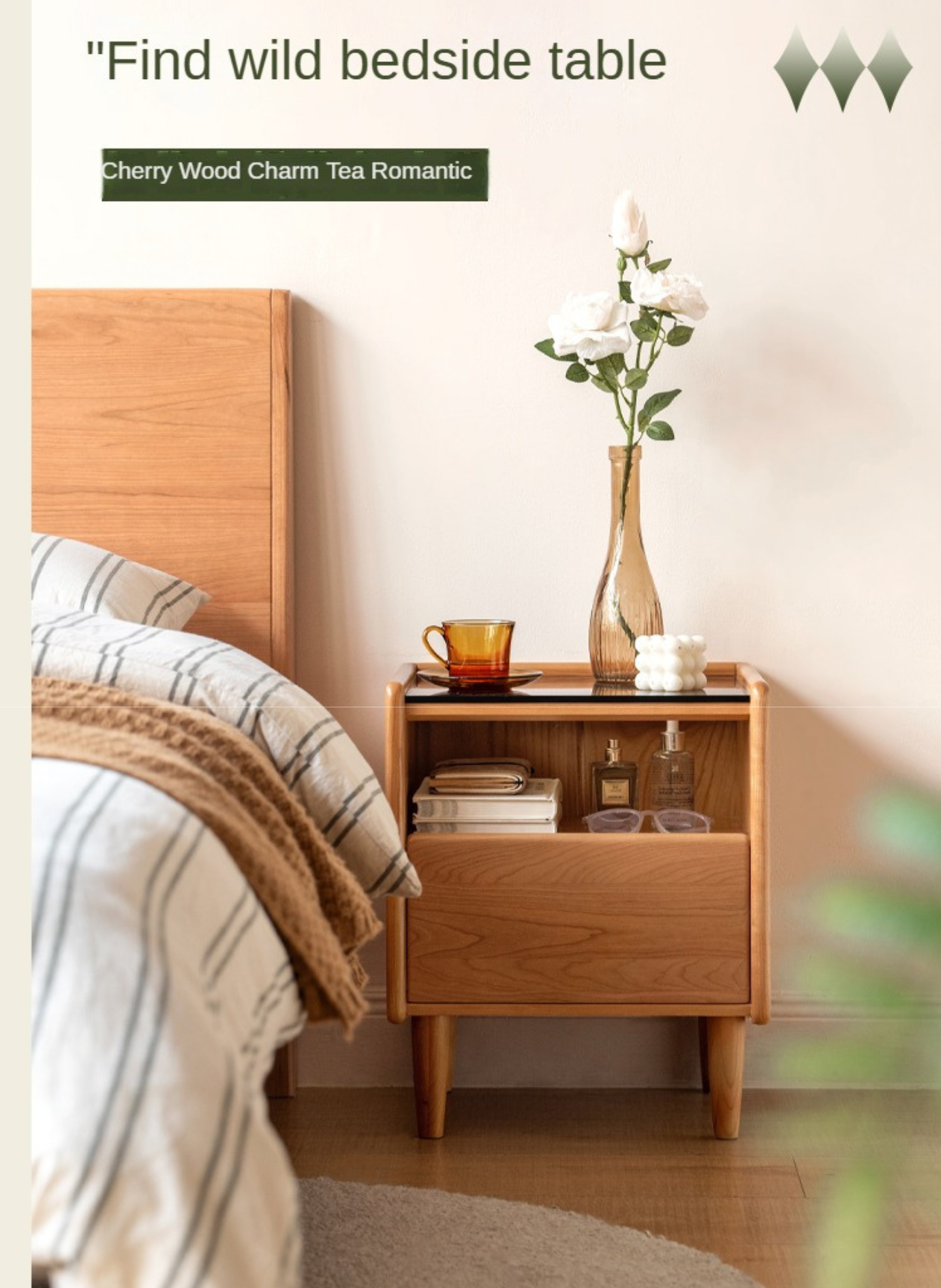 Cherry solid Wood Small Nightstand