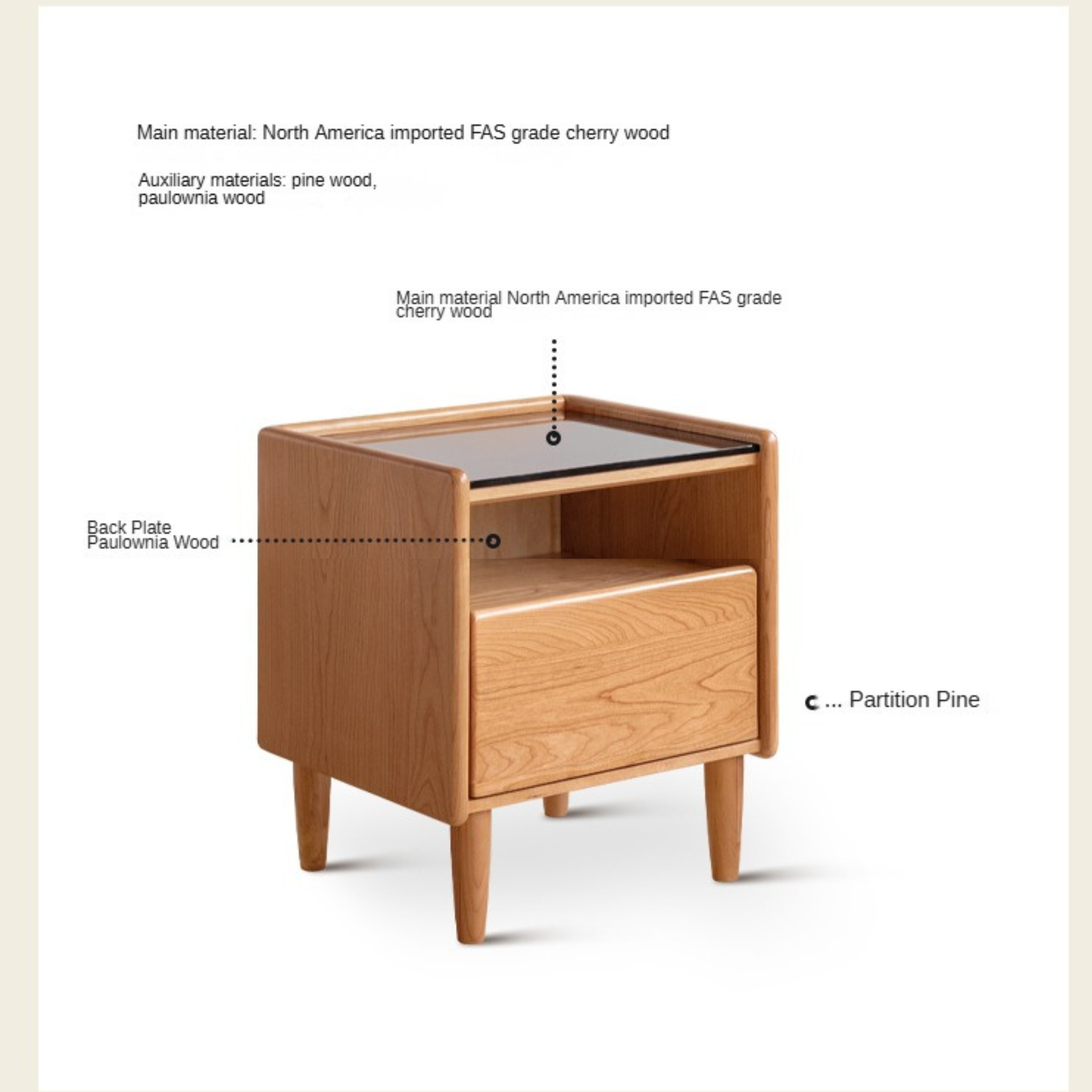 Cherry solid Wood Small Nightstand