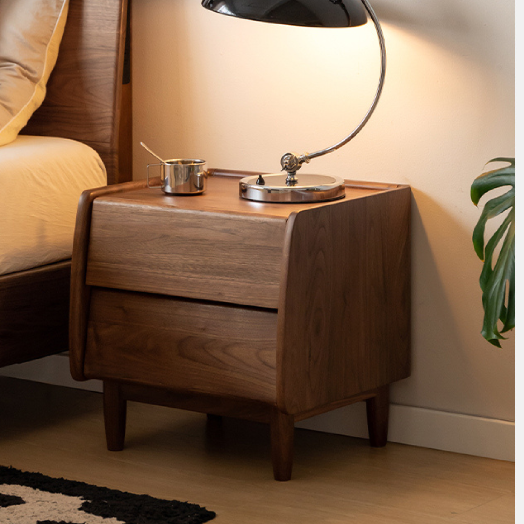 Black Walnut Solid Wood Small Nightstand