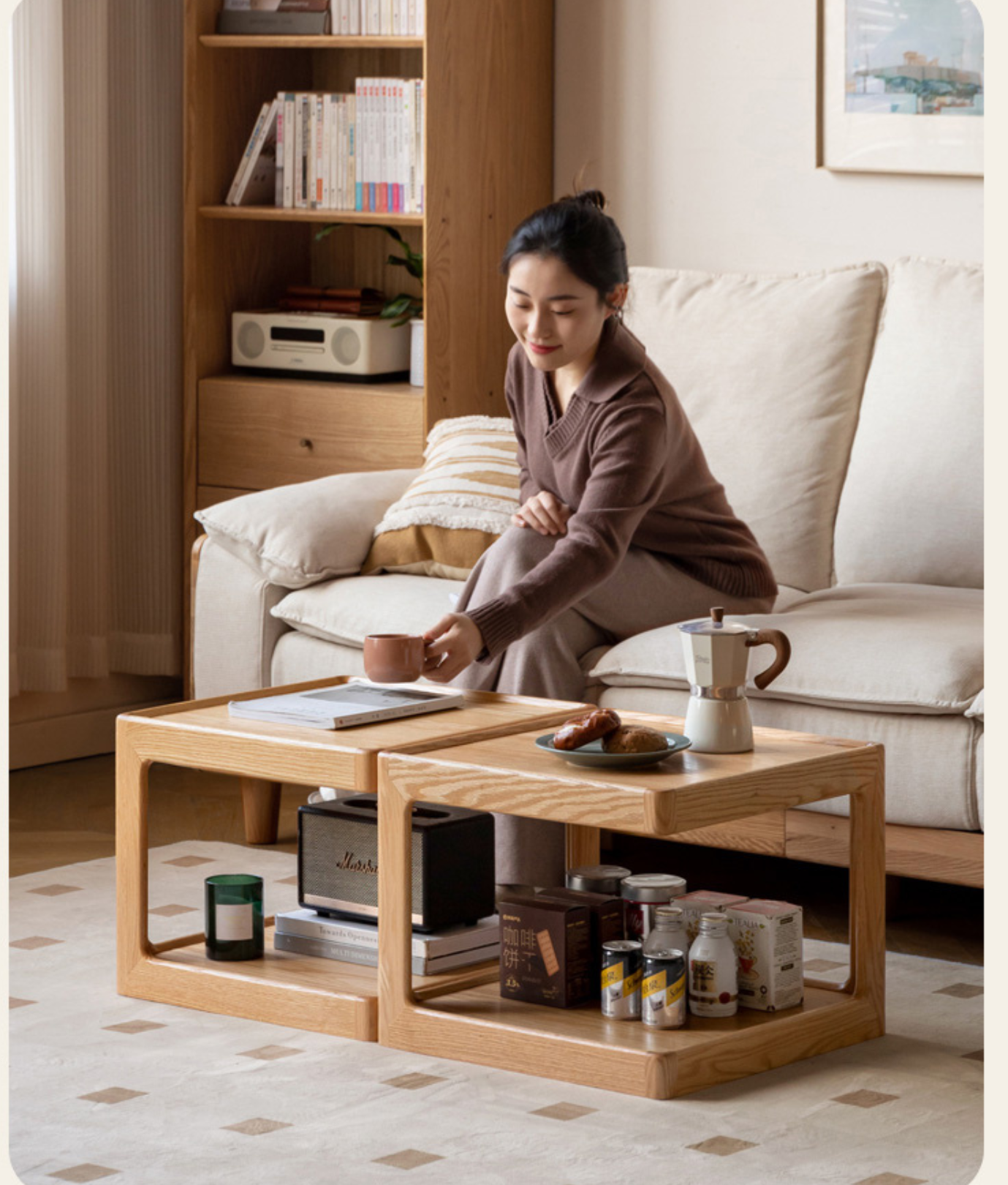 Oak Solid Wood Square Coffee Table