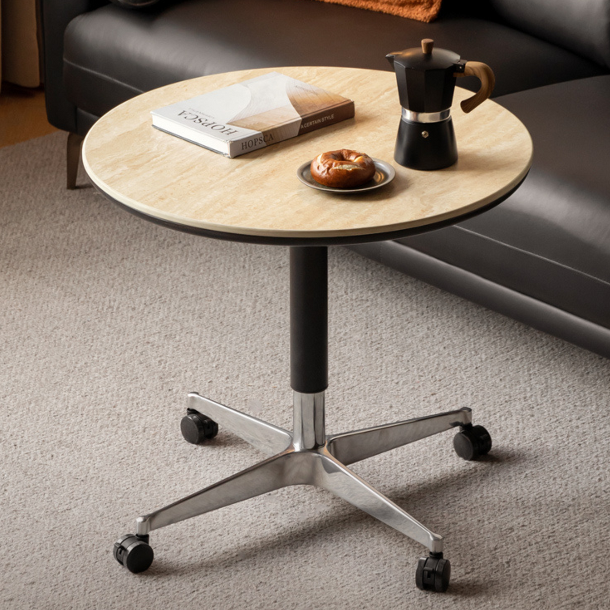 Solid Wood Lifting Tea Table Living Room Mobile Rock Plate Round Table ...
