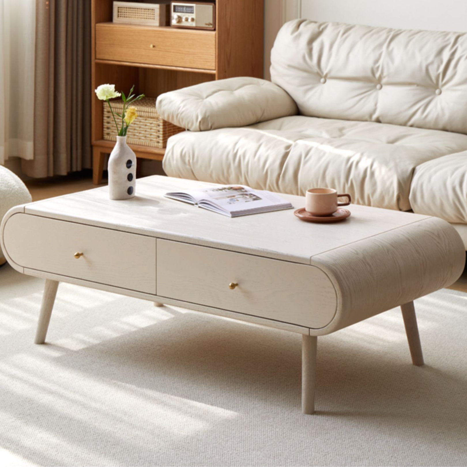 Oak solid wood white high-leg coffee table