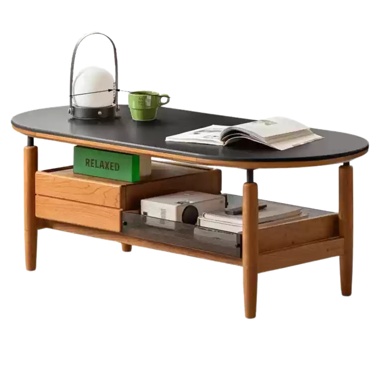 Cherry solid Wood Modern Rock Tea Table with Drawer