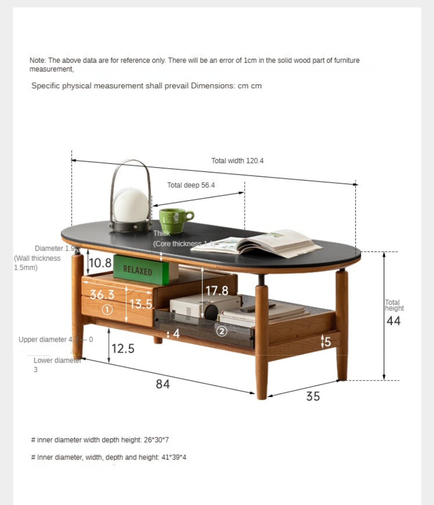 Cherry solid Wood Modern Rock Tea Table with Drawer