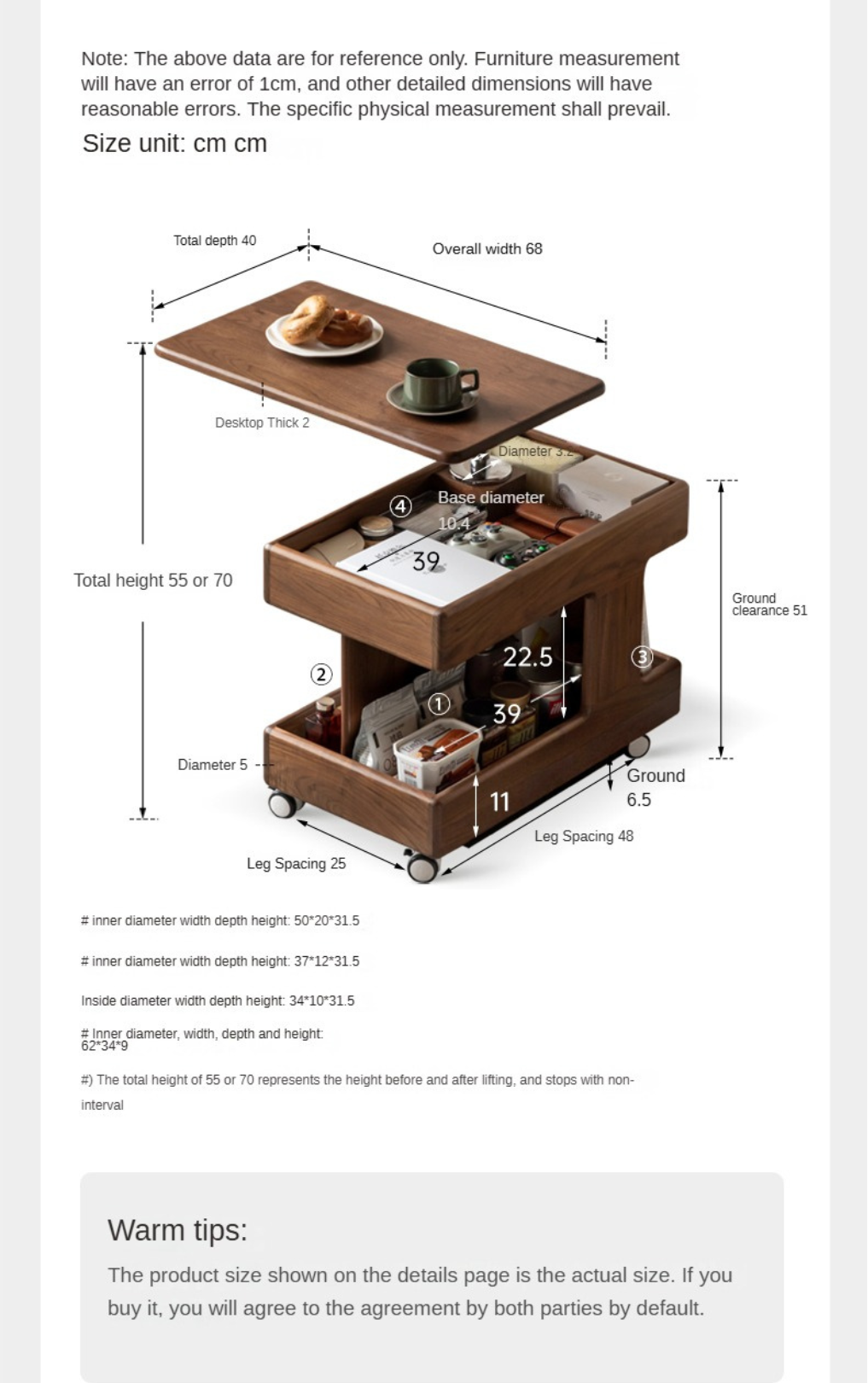 Black walnut solid wood raised and lowered rotating coffee table