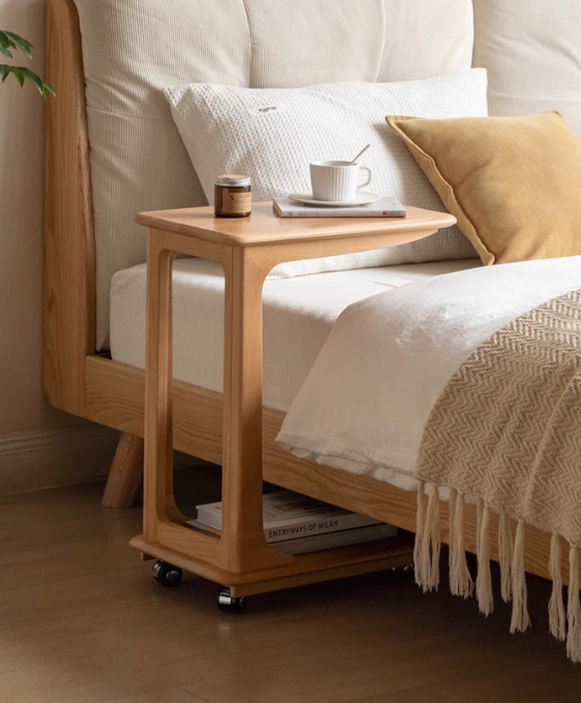 Beech solid wood mobile side table