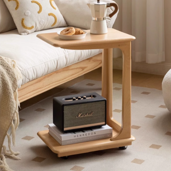 Beech solid wood mobile side table