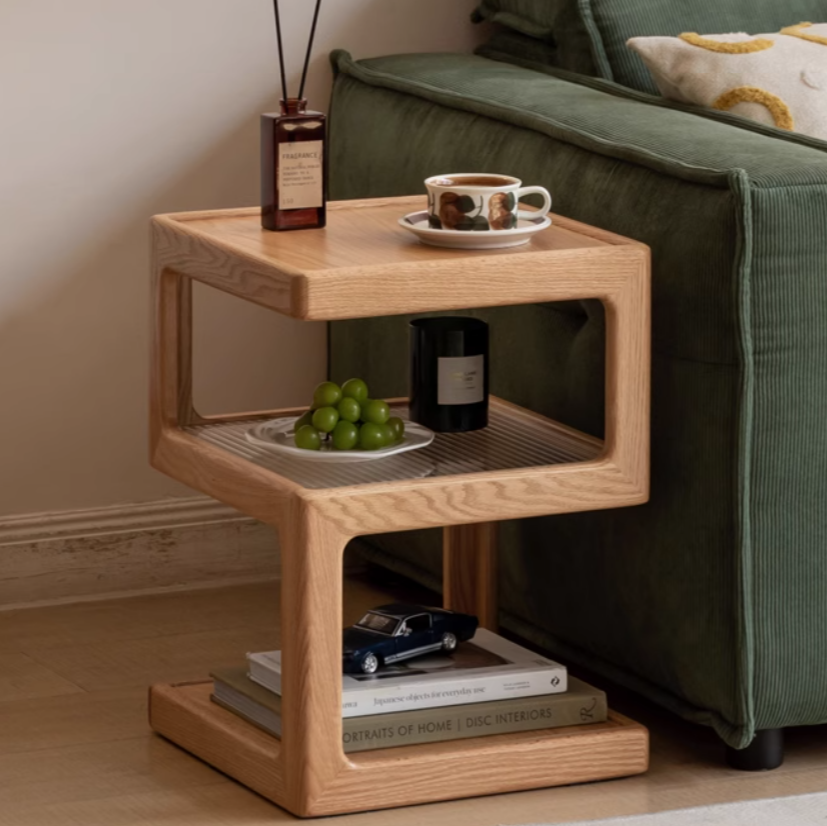 Oak, Black Walnut  Solid Wood Corner Square Side Table