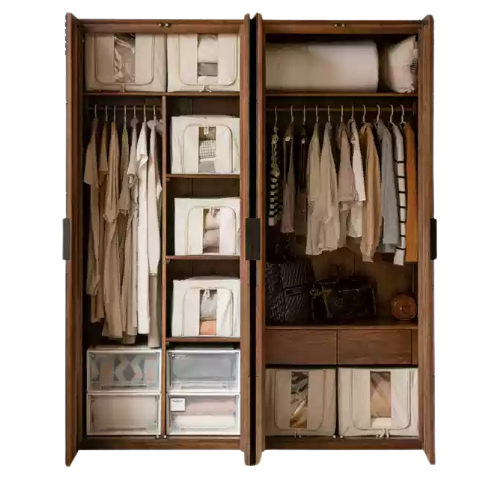 Black Walnut Solid Wood Wardrobe Combination Storage Cabinet