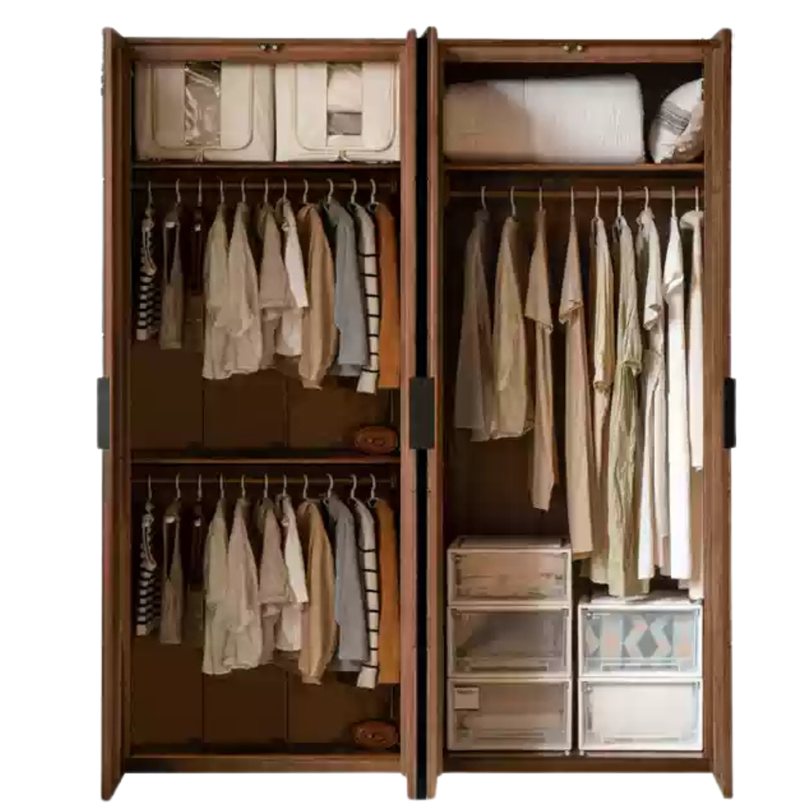 Black Walnut Solid Wood Wardrobe Combination Storage Cabinet