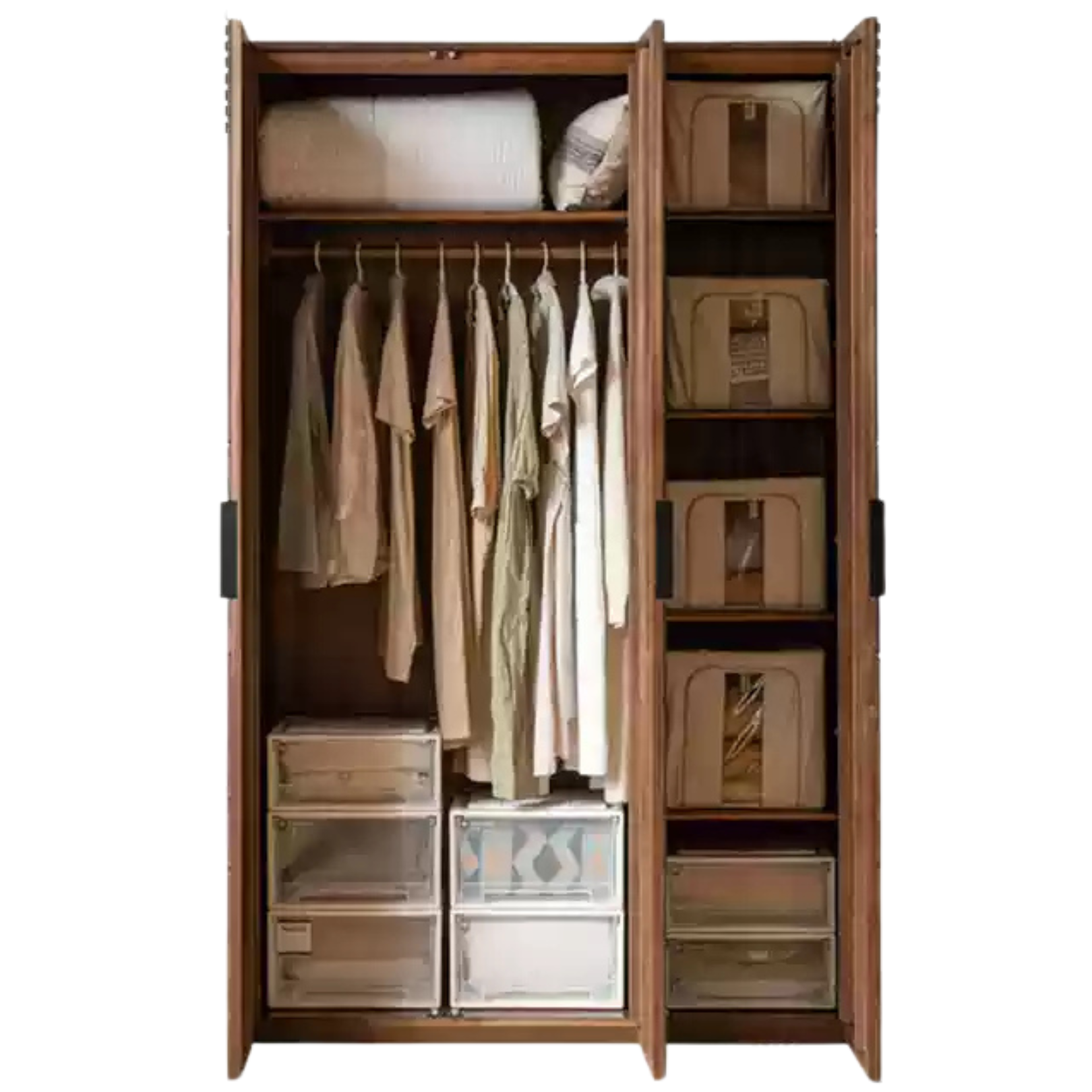 Black Walnut Solid Wood Wardrobe Combination Storage Cabinet