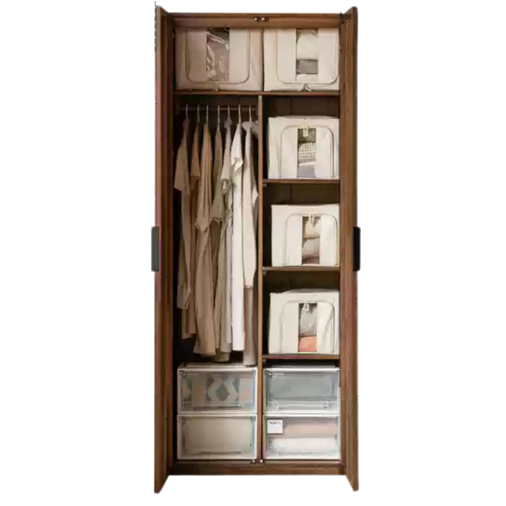 Black Walnut Solid Wood Wardrobe Combination Storage Cabinet