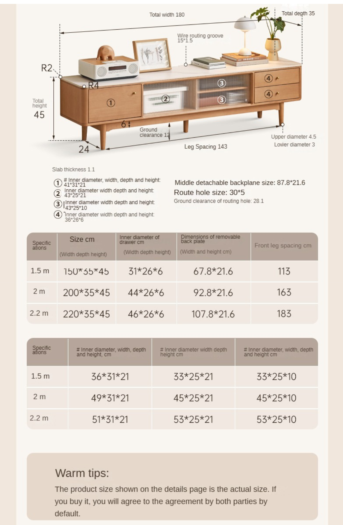 Poplar solid wood modern simple rock plate TV cabinet