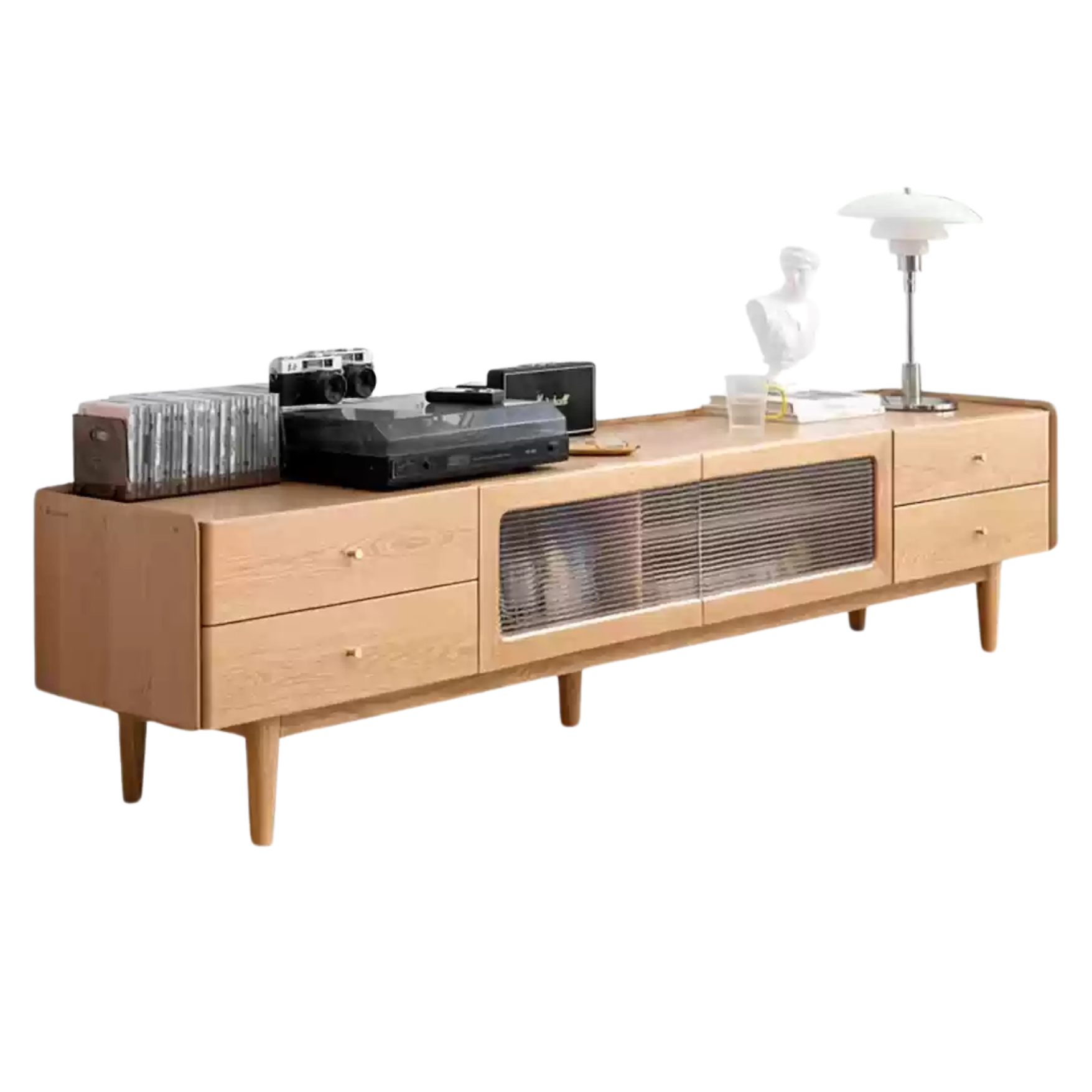 Ash Solid Wood Nordic White Wax TV Cabinet