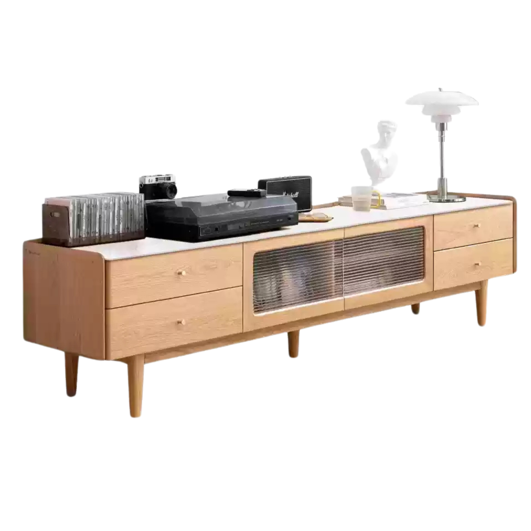 Ash Solid Wood Nordic White Wax TV Cabinet