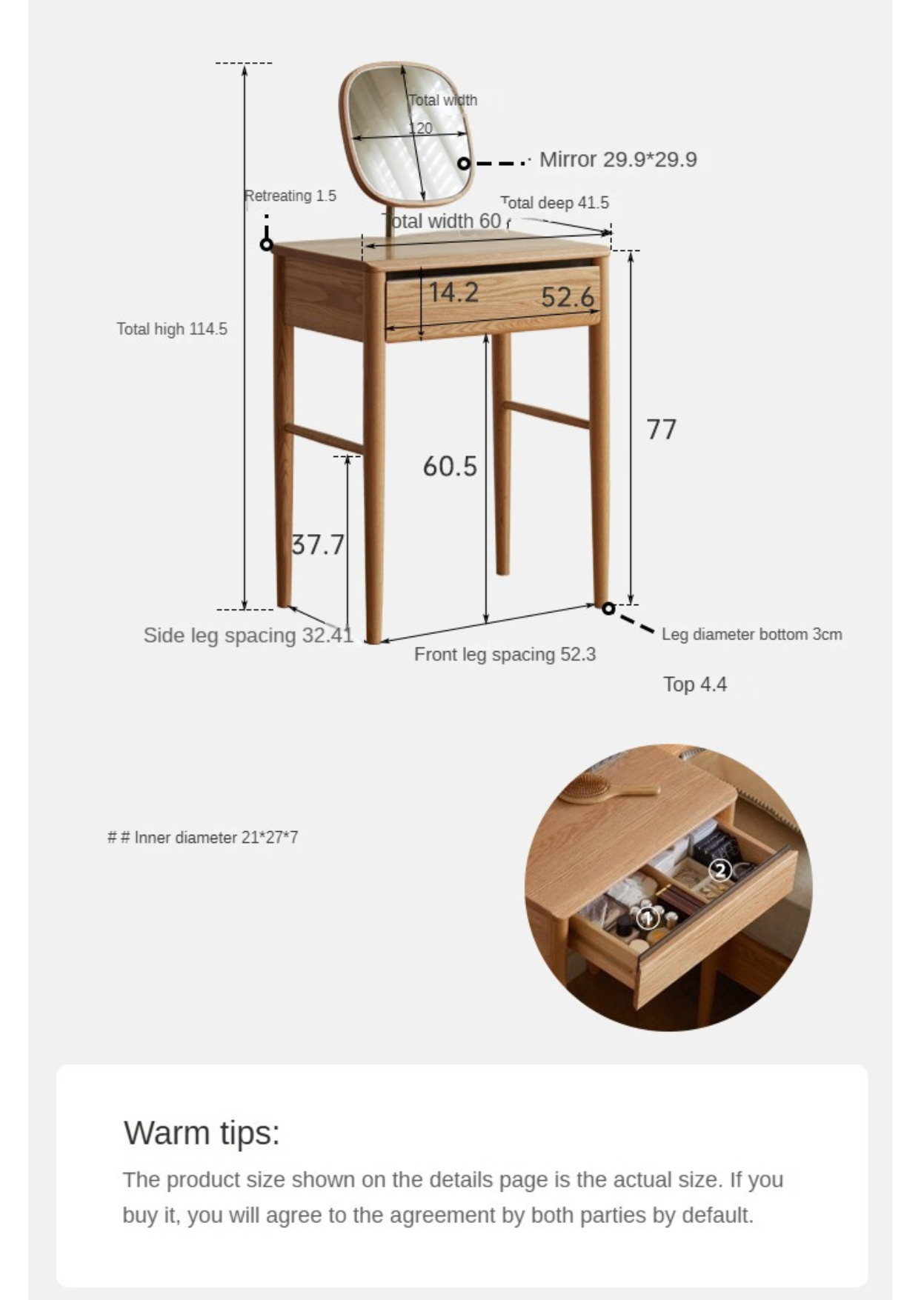 Oak Solid Wood Simple Dressing Table