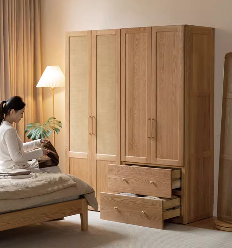 Oak Solid Wood Free Combination Wardrobe Rattan Door