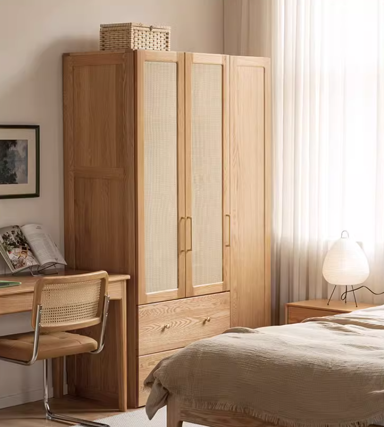 Oak Solid Wood Free Combination Wardrobe Rattan Door