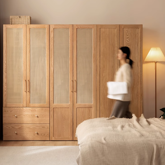 Oak Solid Wood Free Combination Wardrobe Rattan Door