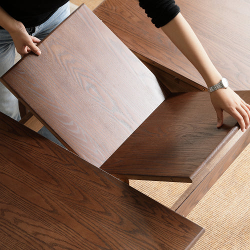 Oak Solid Wood walnut color Retractable Dining Table