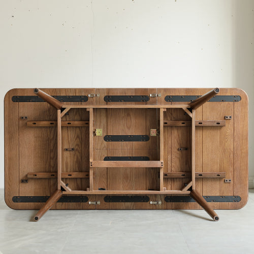 Oak Solid Wood walnut color Retractable Dining Table