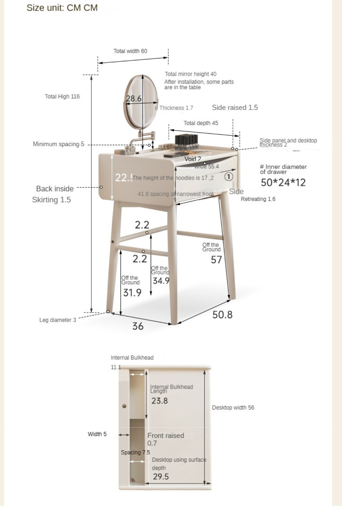 Poplar Solid Wood Small White Dressing Table