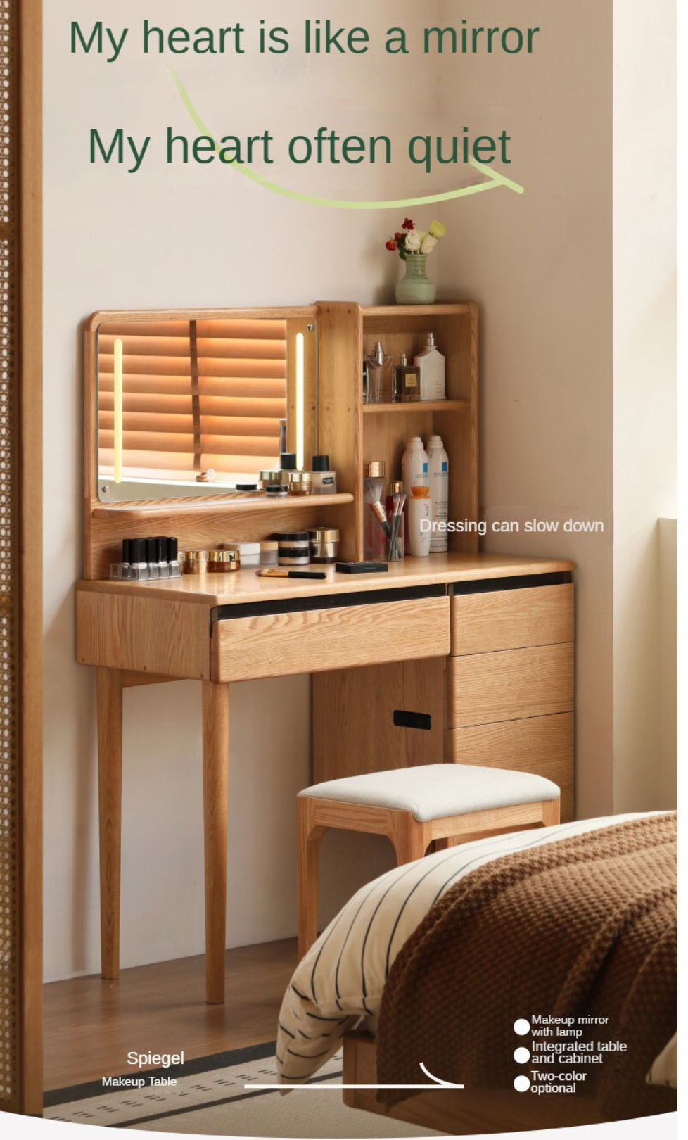 Oak Solid Wood Lighted Dressing Table