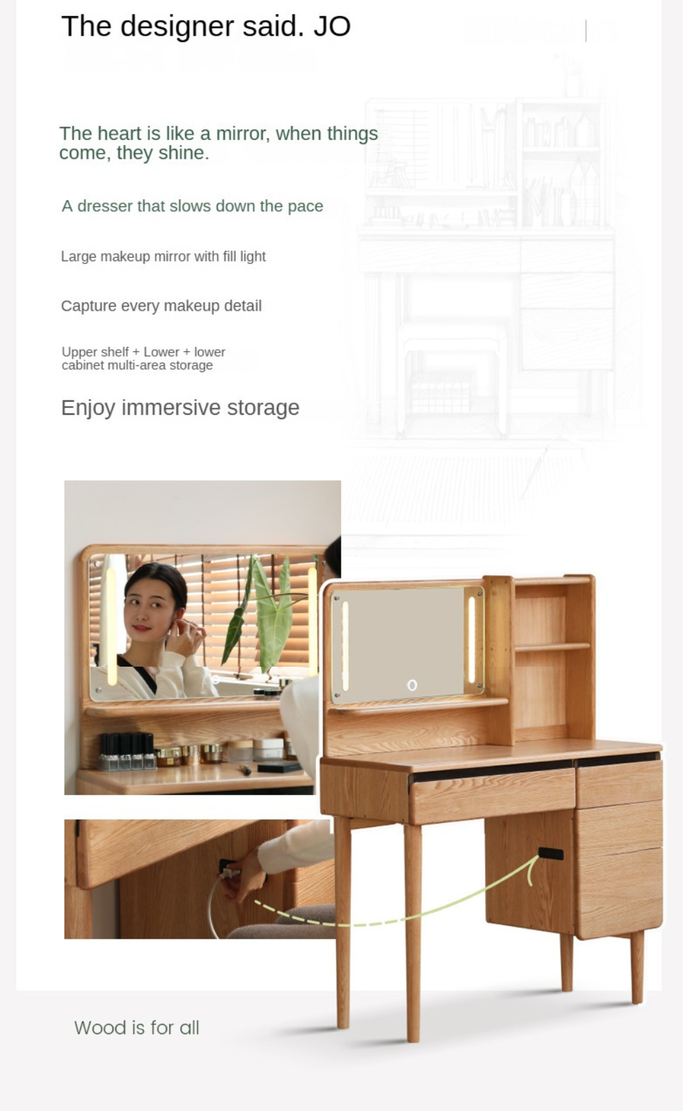 Oak Solid Wood Lighted Dressing Table