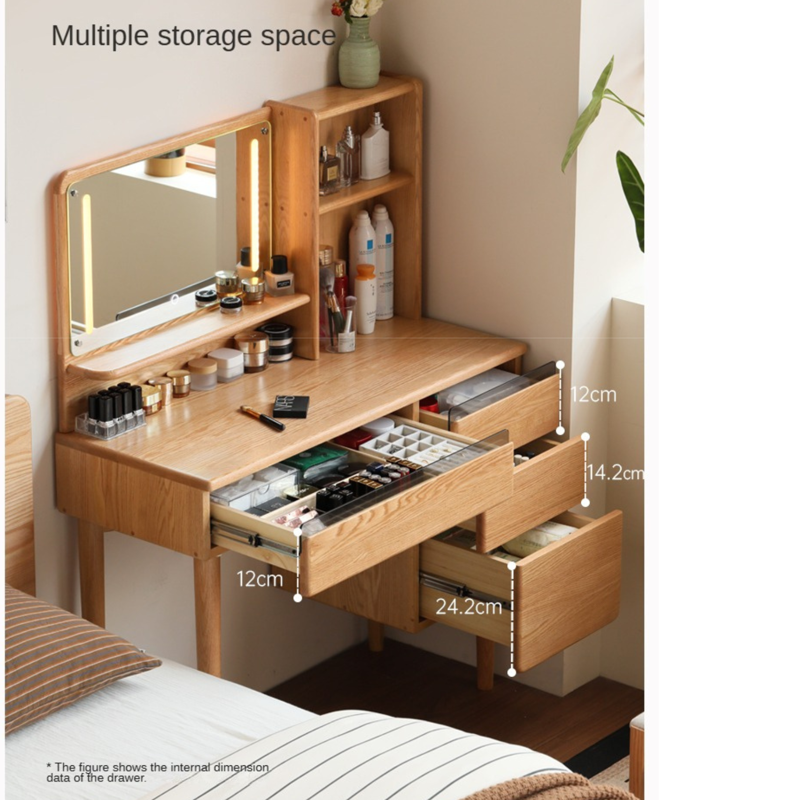Oak Solid Wood Lighted Dressing Table