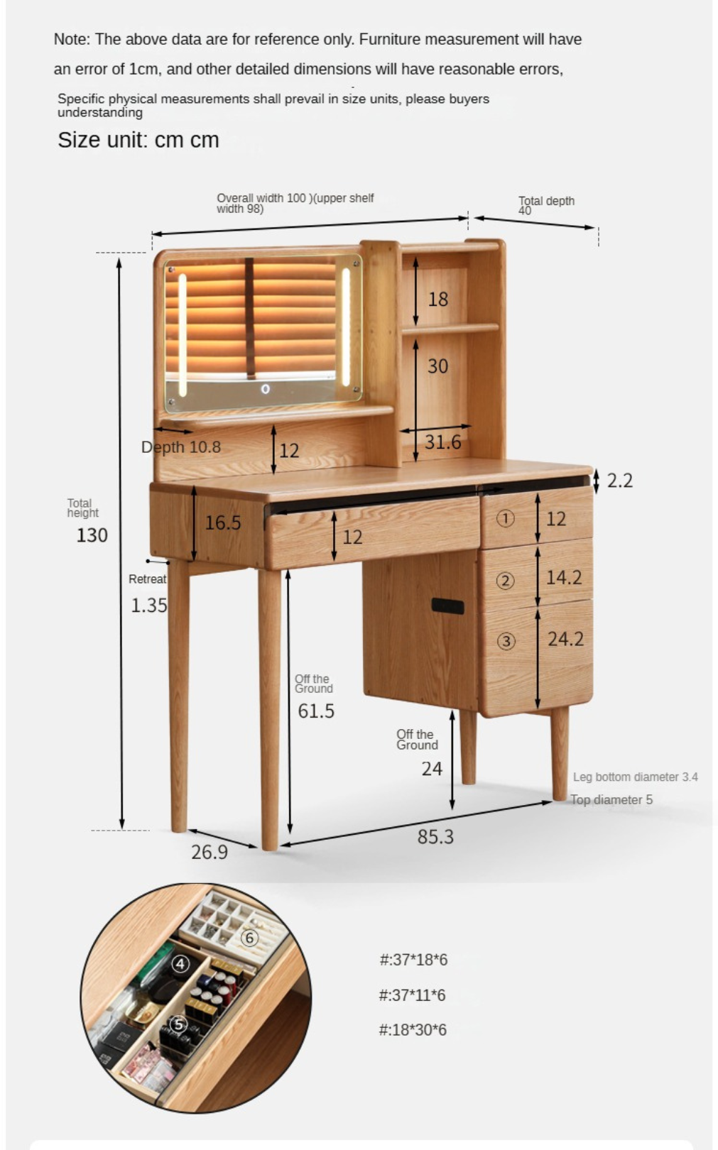 Oak Solid Wood Lighted Dressing Table