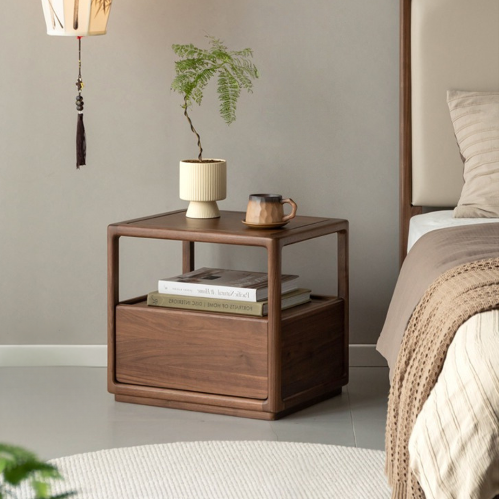 Black Walnut Solid Wood Locker Nightstand