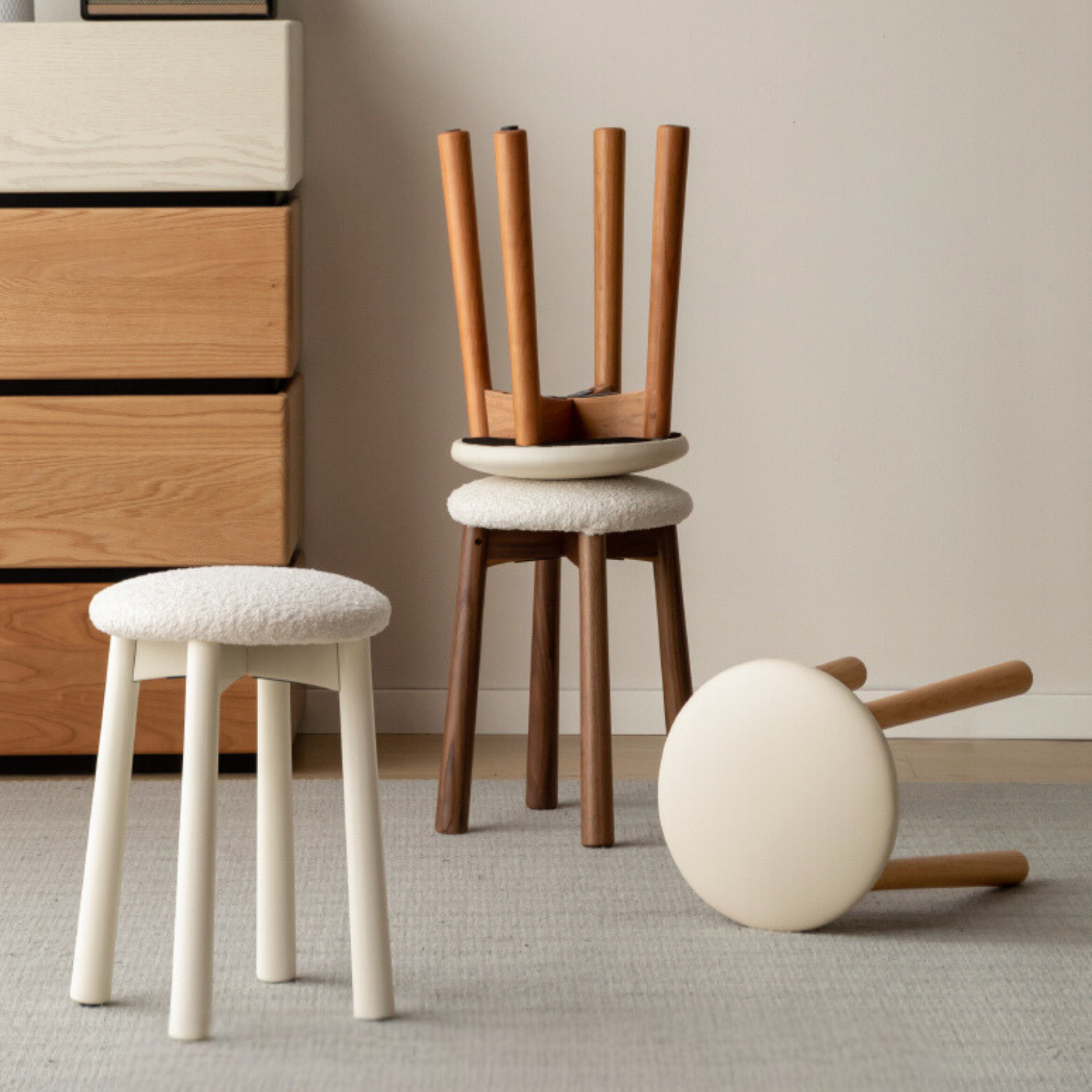 Cherry, Oak, Black walnut Solid Wood Makeup Stool