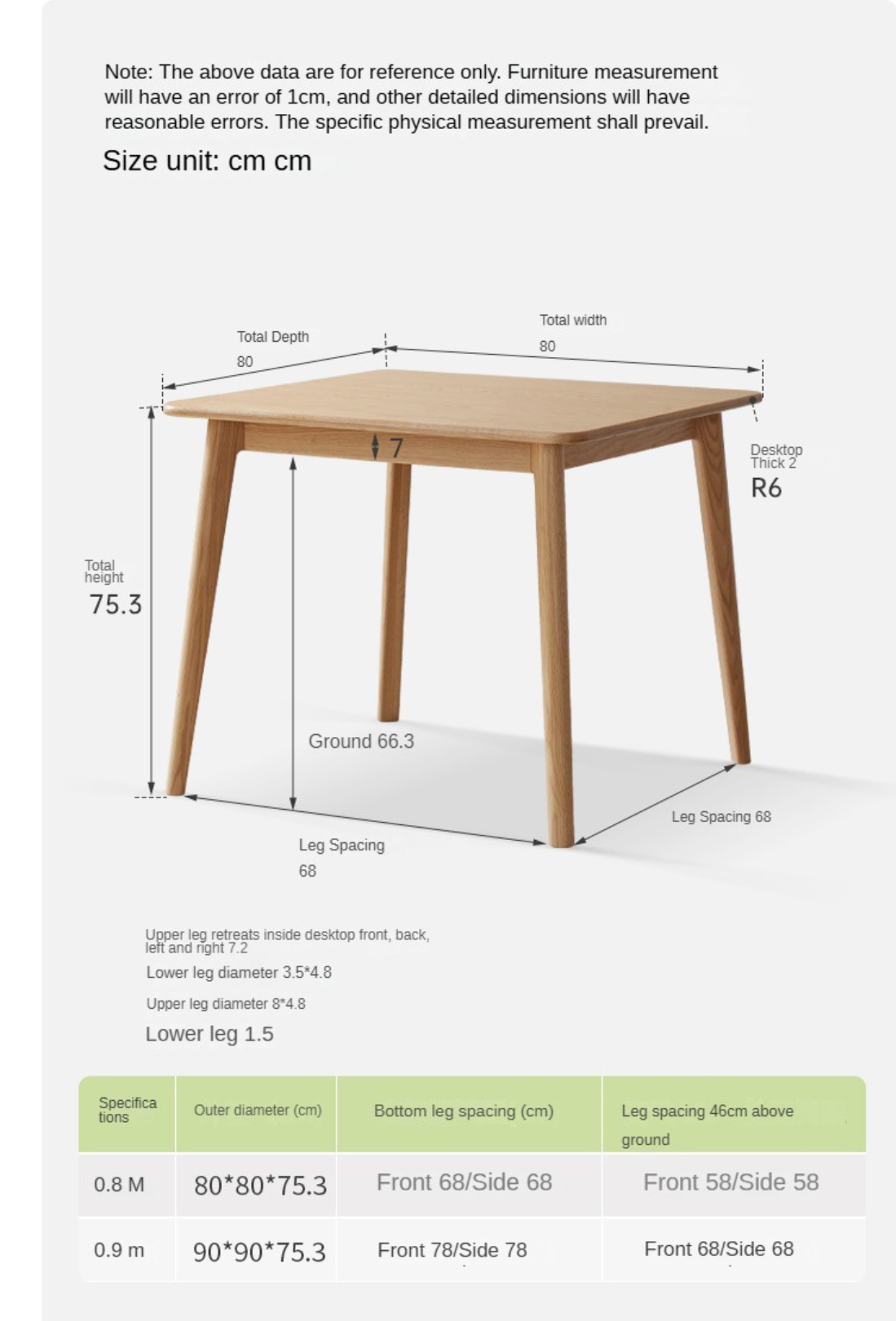 Oak solid wood slanted leg square dining table