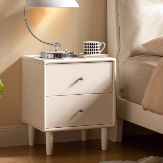 Poplar Solid Wood White Cream Style nightstand