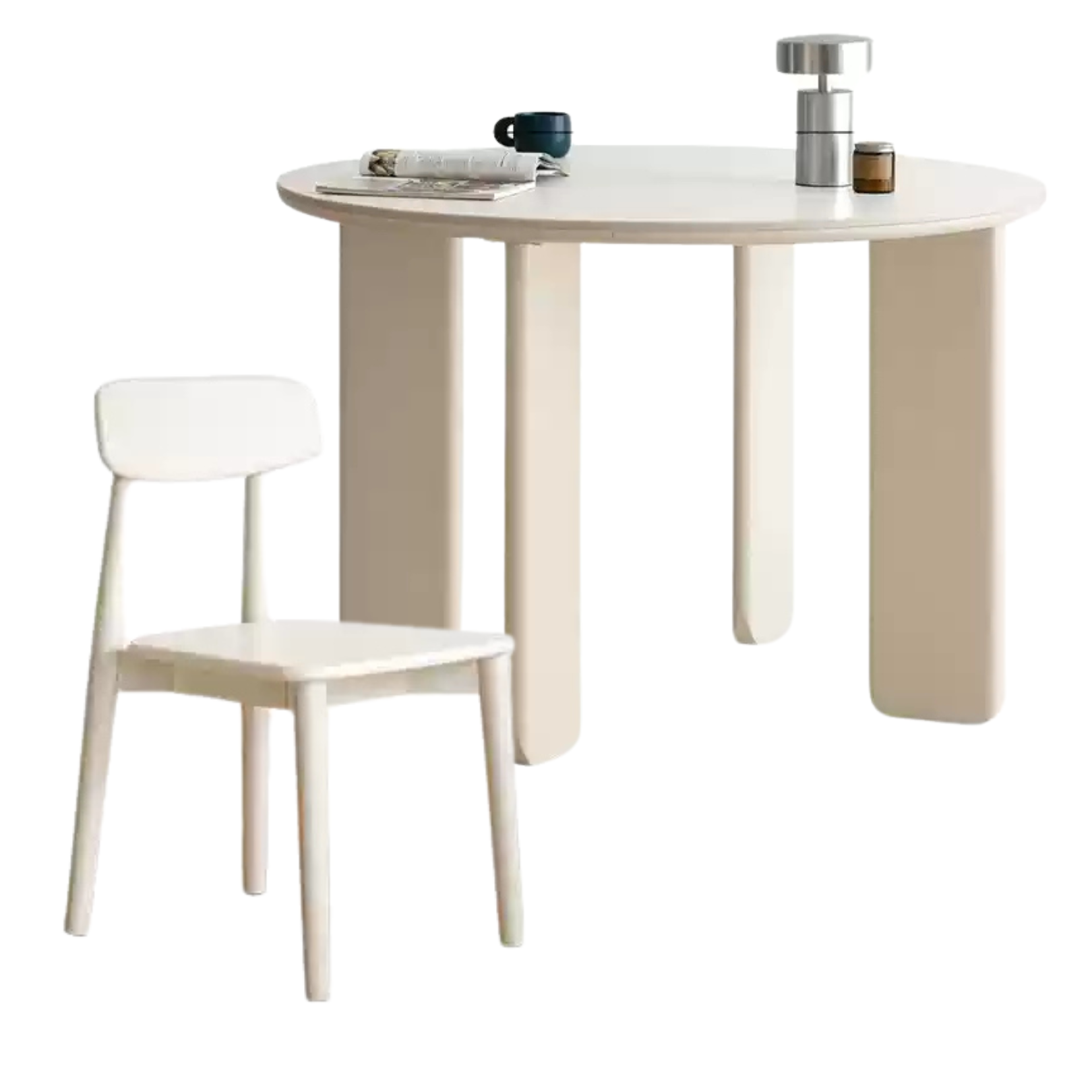 Poplar solid wood white rock board round dining table