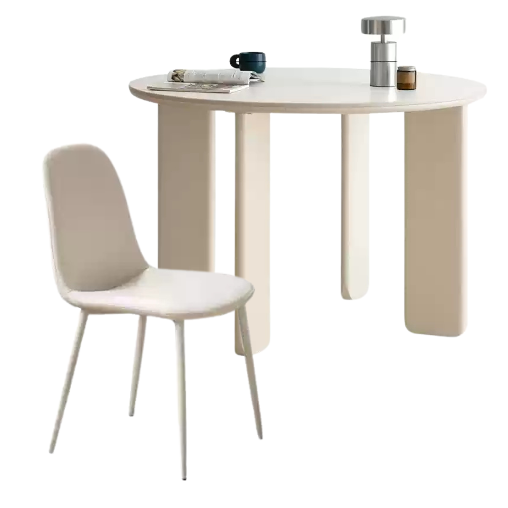 Poplar solid wood white rock board round dining table