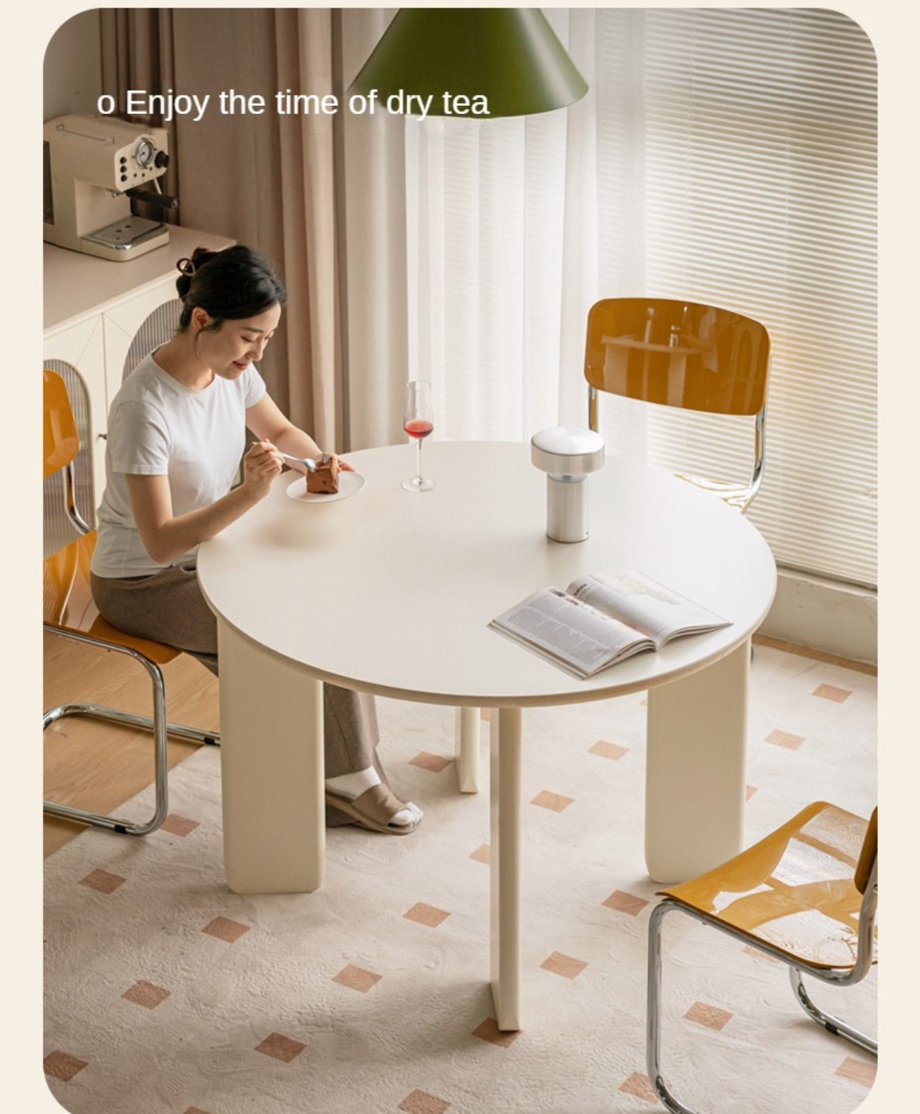 Poplar solid wood white rock board round dining table