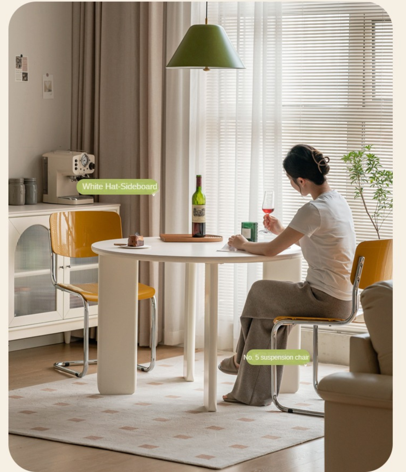 Poplar solid wood white rock board round dining table