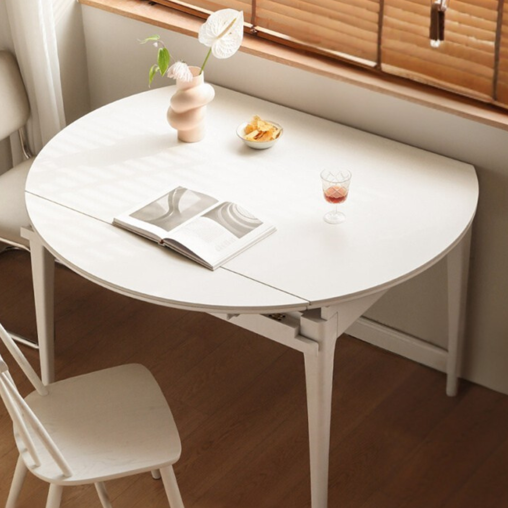 Rubber wood Folding Retractable Round Rock Plate Dining Table