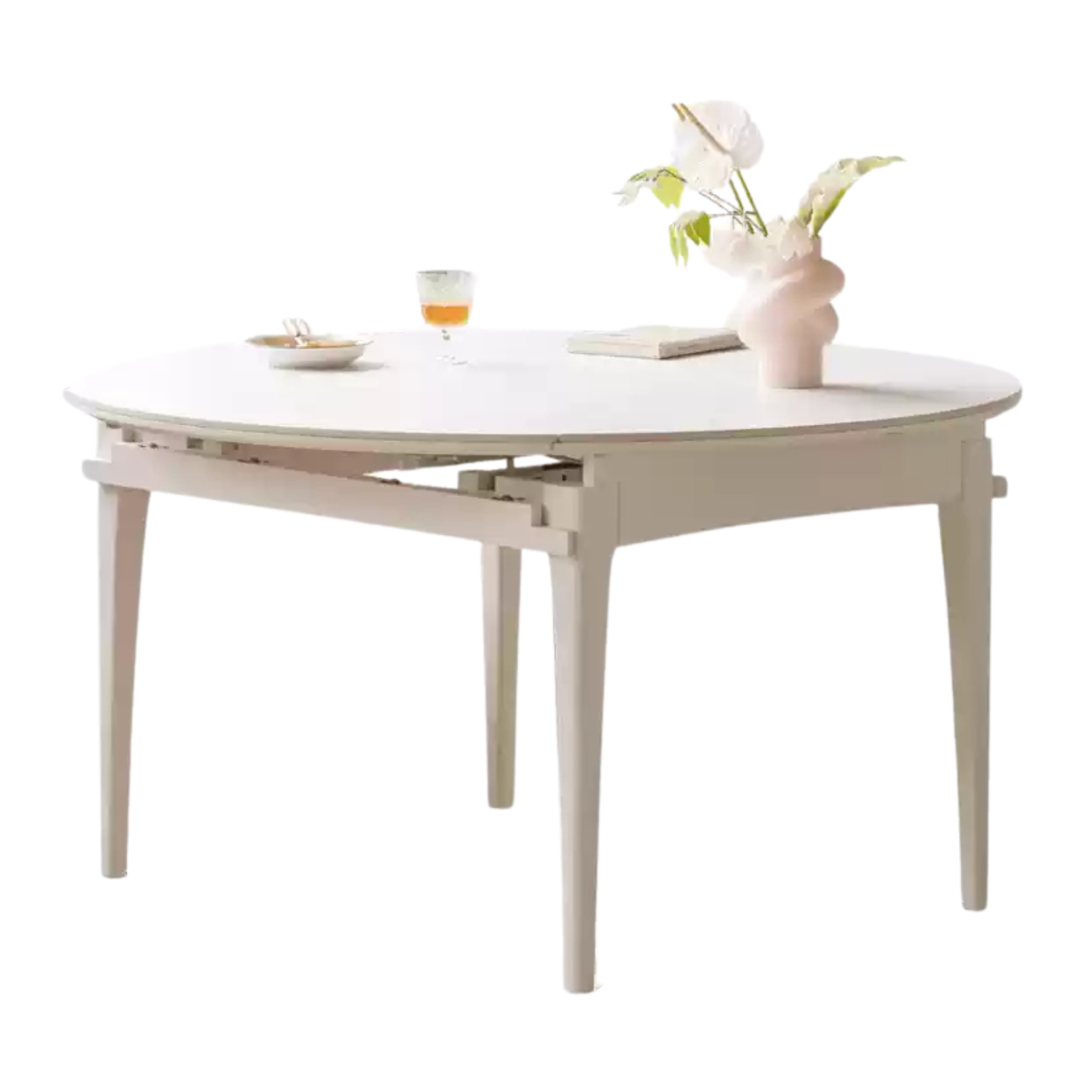 Rubber wood Folding Retractable Round Rock Plate Dining Table