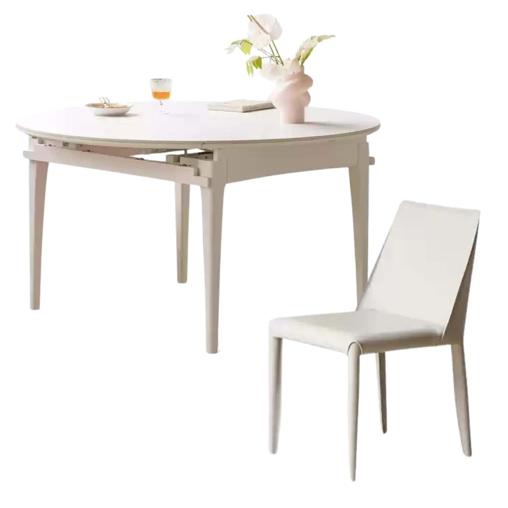 Rubber wood Folding Retractable Round Rock Plate Dining Table