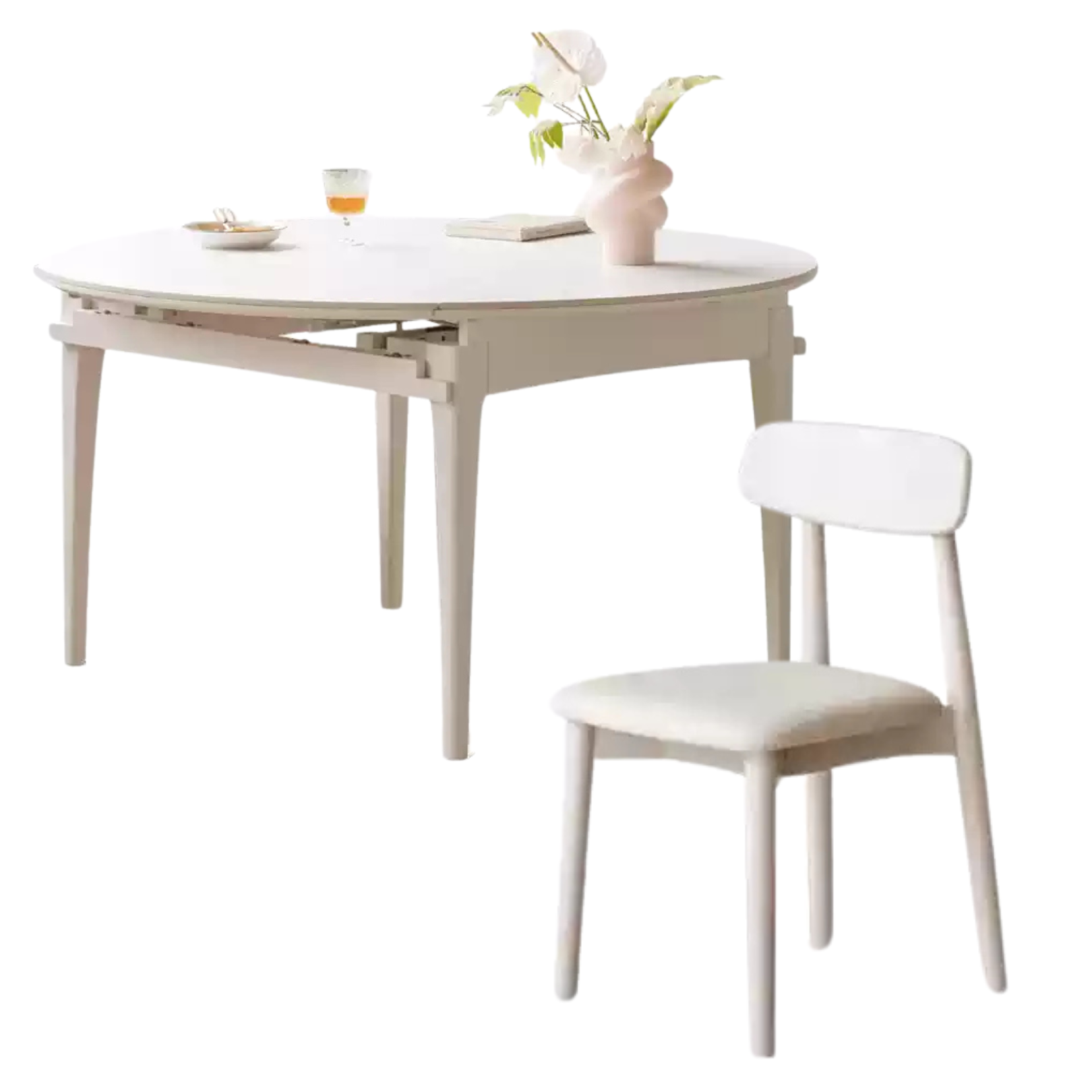 Rubber wood Folding Retractable Round Rock Plate Dining Table