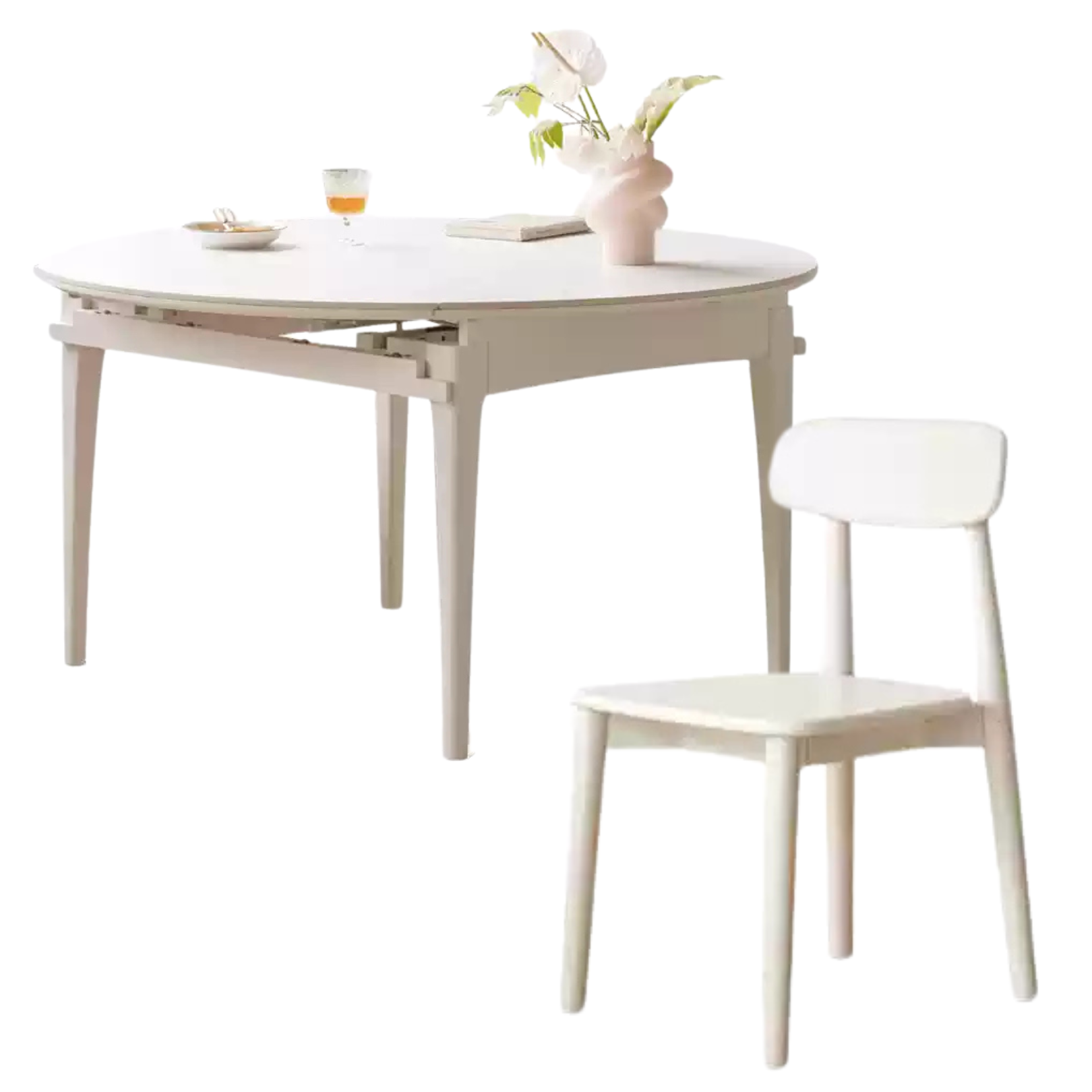 Rubber wood Folding Retractable Round Rock Plate Dining Table